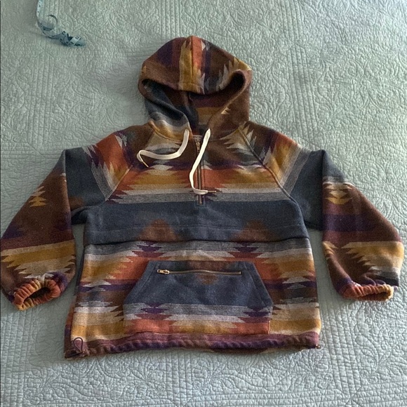 Main Strip Brown and Orange Hooded Sweatshirt Southwestern Pattern - Picture 1 of 4